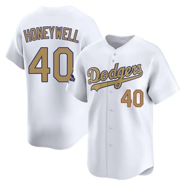 Youth Los Angeles Dodgers Brent Honeywell ＃40 Gold Limited White 2025 Collection Jersey