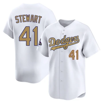 Youth Los Angeles Dodgers Brock Stewart ＃41 Gold Limited White 2025 Collection Jersey