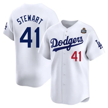 Youth Los Angeles Dodgers Brock Stewart ＃41 White Limited Home 2024 World Series Jersey