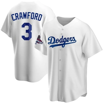 Youth Los Angeles Dodgers Carl Crawford ＃3 White Replica Home 2024 World Series Champions Jersey
