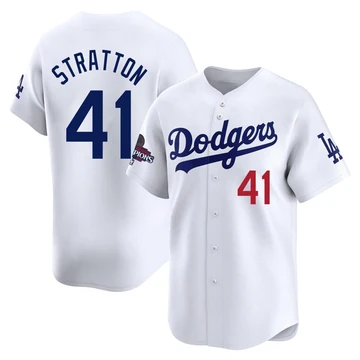 Youth Los Angeles Dodgers Chris Stratton ＃41 White Limited Home 2024 World Series Champions Jersey