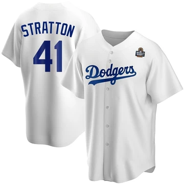 Youth Los Angeles Dodgers Chris Stratton ＃41 White Replica Home 2024 World Series Jersey