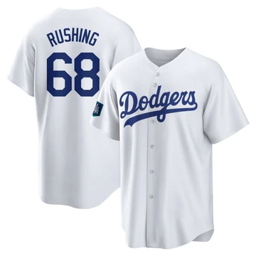 Youth Los Angeles Dodgers Dalton Rushing ＃68 White Replica 2024 World Tour Seoul Series Home Jersey