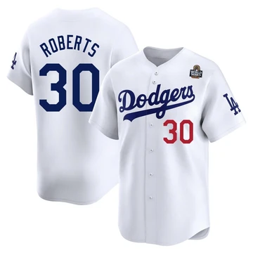 Youth Los Angeles Dodgers Dave Roberts ＃30 White Limited Home 2024 World Series Jersey