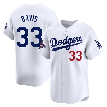 Youth Los Angeles Dodgers Eric Davis ＃33 White Limited Home 2024 World Series Champions Jersey