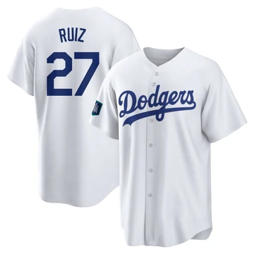 Youth Los Angeles Dodgers Esteury Ruiz ＃27 White Replica 2024 World Tour Seoul Series Home Jersey