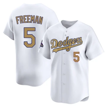 Youth Los Angeles Dodgers Freddie Freeman ＃5 Gold Limited White 2025 Collection Jersey