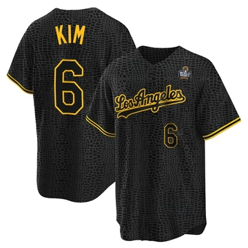 Youth Los Angeles Dodgers Hyeseong Kim ＃6 Black Replica Snake Skin City 2024 World Series Jersey