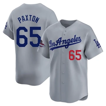 Youth Los Angeles Dodgers James Paxton ＃65 Gray Limited Away World Series Champions Jersey