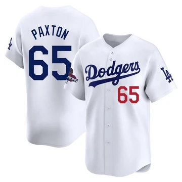 Youth Los Angeles Dodgers James Paxton ＃65 White Limited Home 2024 World Series Champions Jersey
