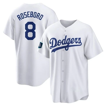 Youth Los Angeles Dodgers John Roseboro ＃8 White Replica 2024 World Tour Seoul Series Home Jersey
