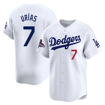Youth Los Angeles Dodgers Julio Urias ＃7 White Limited Home 2024 World Series Champions Jersey