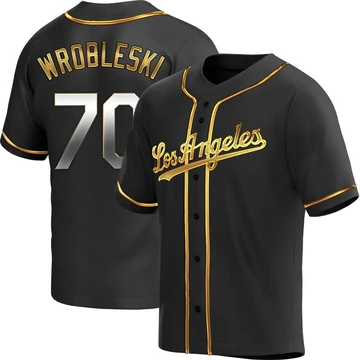 Youth Los Angeles Dodgers Justin Wrobleski ＃70 Gold Replica Black en Alternate Jersey