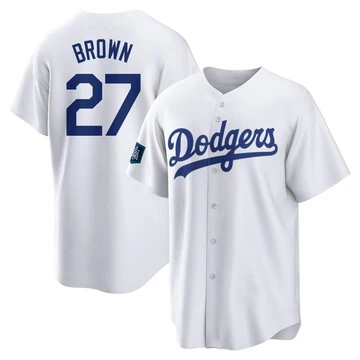 Youth Los Angeles Dodgers Kevin Brown ＃27 White Replica 2024 World Tour Seoul Series Home Jersey