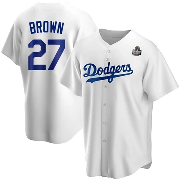 Youth Los Angeles Dodgers Kevin Brown ＃27 White Replica Home 2024 World Series Jersey