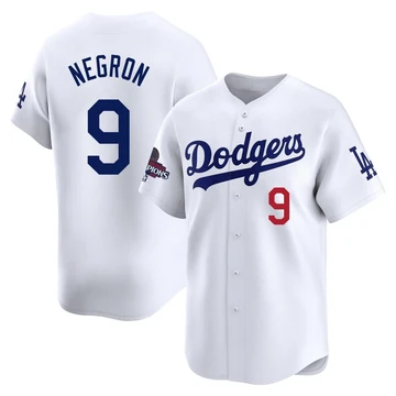 Youth Los Angeles Dodgers Kristopher Negron ＃9 White Limited Home 2024 World Series Champions Jersey