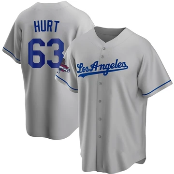 Youth Los Angeles Dodgers Kyle Hurt ＃63 Gray Replica Road 2024 World Series Champions Jersey