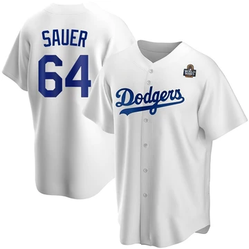 Youth Los Angeles Dodgers Matt Sauer ＃64 White Replica Home 2024 World Series Jersey
