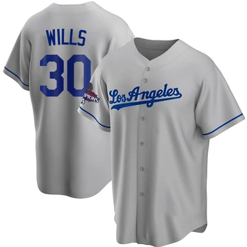 Youth Los Angeles Dodgers Maury Wills ＃30 Gray Replica Road 2024 World Series Champions Jersey