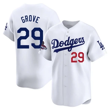 Youth Los Angeles Dodgers Michael Grove ＃29 White Limited Home 2024 World Series Champions Jersey