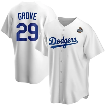 Youth Los Angeles Dodgers Michael Grove ＃29 White Replica Home 2024 World Series Jersey