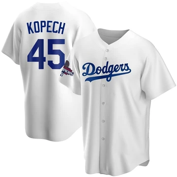 Youth Los Angeles Dodgers Michael Kopech ＃45 White Replica Home 2024 World Series Champions Jersey