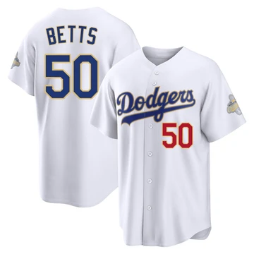 Youth Los Angeles Dodgers Mookie Betts ＃50 Gold Limited White 2026 Collection Stadium Jersey