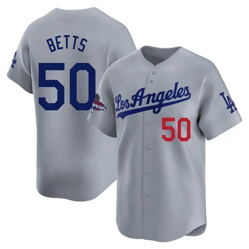 Youth Los Angeles Dodgers Mookie Betts ＃50 Gray Limited Away World Series Champions Jersey