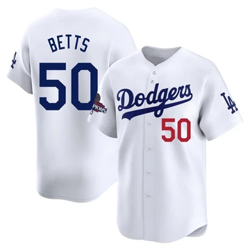 Youth Los Angeles Dodgers Mookie Betts ＃50 White Limited Home 2024 World Series Champions Jersey