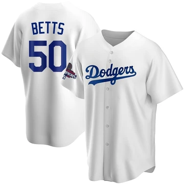 Youth Los Angeles Dodgers Mookie Betts ＃50 White Replica Home 2024 World Series Champions Jersey