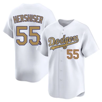 Youth Los Angeles Dodgers Orel Hershiser ＃55 Gold Limited White 2025 Collection Jersey