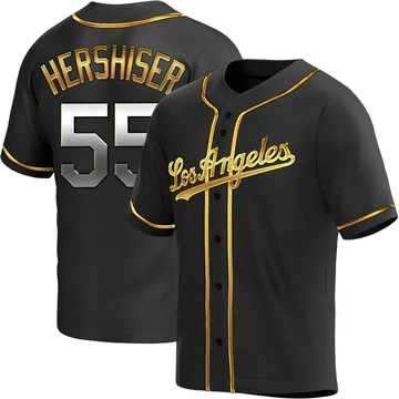 Youth Los Angeles Dodgers Orel Hershiser ＃55 Gold Replica Black en Alternate Jersey