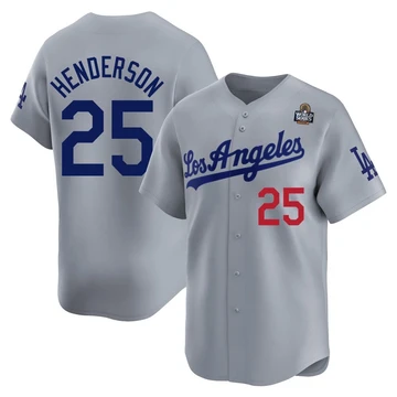 Youth Los Angeles Dodgers Rickey Henderson ＃25 Gray Limited Away 2024 World Series Jersey