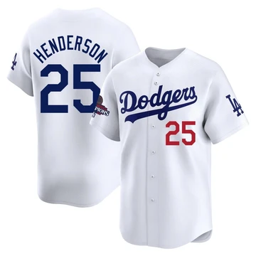 Youth Los Angeles Dodgers Rickey Henderson ＃25 White Limited Home 2024 World Series Champions Jersey