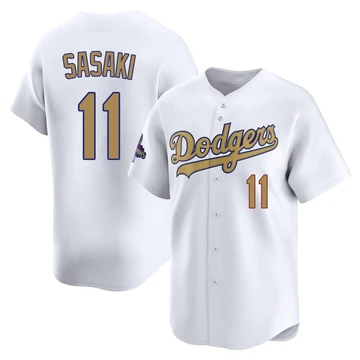 Youth Los Angeles Dodgers Roki Sasaki ＃11 Gold Limited White 2025 Collection Jersey