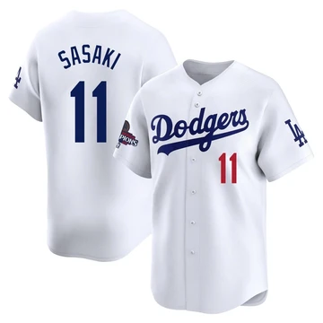 Youth Los Angeles Dodgers Roki Sasaki ＃11 White Limited Home 2024 World Series Champions Jersey
