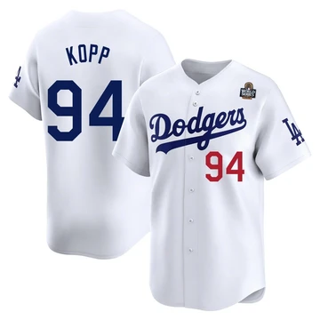 Youth Los Angeles Dodgers Ronan Kopp ＃94 White Limited Home 2024 World Series Jersey