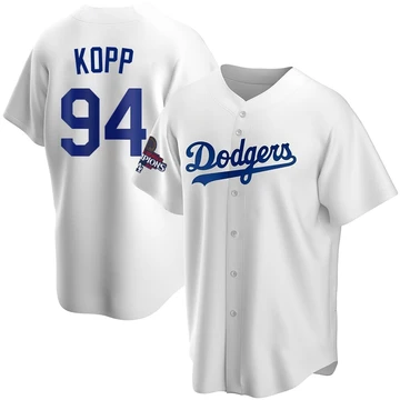 Youth Los Angeles Dodgers Ronan Kopp ＃94 White Replica Home 2024 World Series Champions Jersey