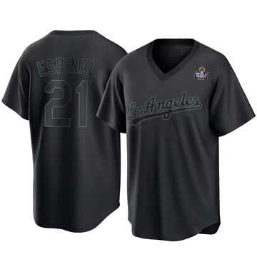 Youth Los Angeles Dodgers Santiago Espinal ＃21 Black Replica Pitch Fashion 2024 World Series Jersey