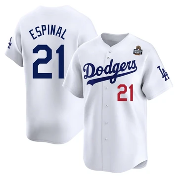 Youth Los Angeles Dodgers Santiago Espinal ＃21 White Limited Home 2024 World Series Jersey
