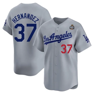 Youth Los Angeles Dodgers Teoscar Hernandez ＃37 Gray Limited Away 2024 World Series Jersey