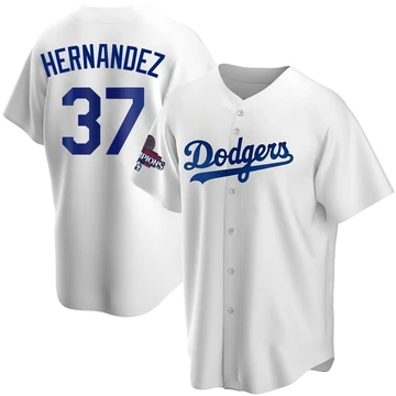 Youth Los Angeles Dodgers Teoscar Hernandez ＃37 White Replica Home 2024 World Series Champions Jersey