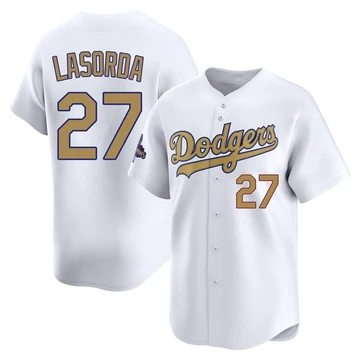 Youth Los Angeles Dodgers Tommy Lasorda ＃27 Gold Limited White 2025 Collection Jersey