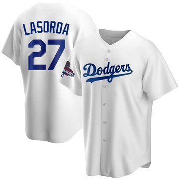 Youth Los Angeles Dodgers Tommy Lasorda ＃27 White Replica Home 2024 World Series Champions Jersey