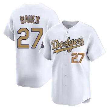 Youth Los Angeles Dodgers Trevor Bauer ＃27 Gold Limited White 2025 Collection Jersey