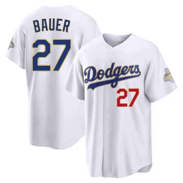 Youth Los Angeles Dodgers Trevor Bauer ＃27 Gold Limited White 2026 Collection Stadium Jersey