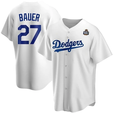 Youth Los Angeles Dodgers Trevor Bauer ＃27 White Replica Home 2024 World Series Jersey