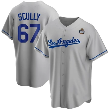 Youth Los Angeles Dodgers Vin Scully ＃67 Gray Replica Road 2024 World Series Jersey