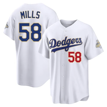 Youth Los Angeles Dodgers Wyatt Mills ＃58 Gold Limited White 2026 Collection Stadium Jersey