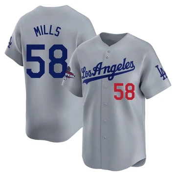 Youth Los Angeles Dodgers Wyatt Mills ＃58 Gray Limited Away World Series Champions Jersey